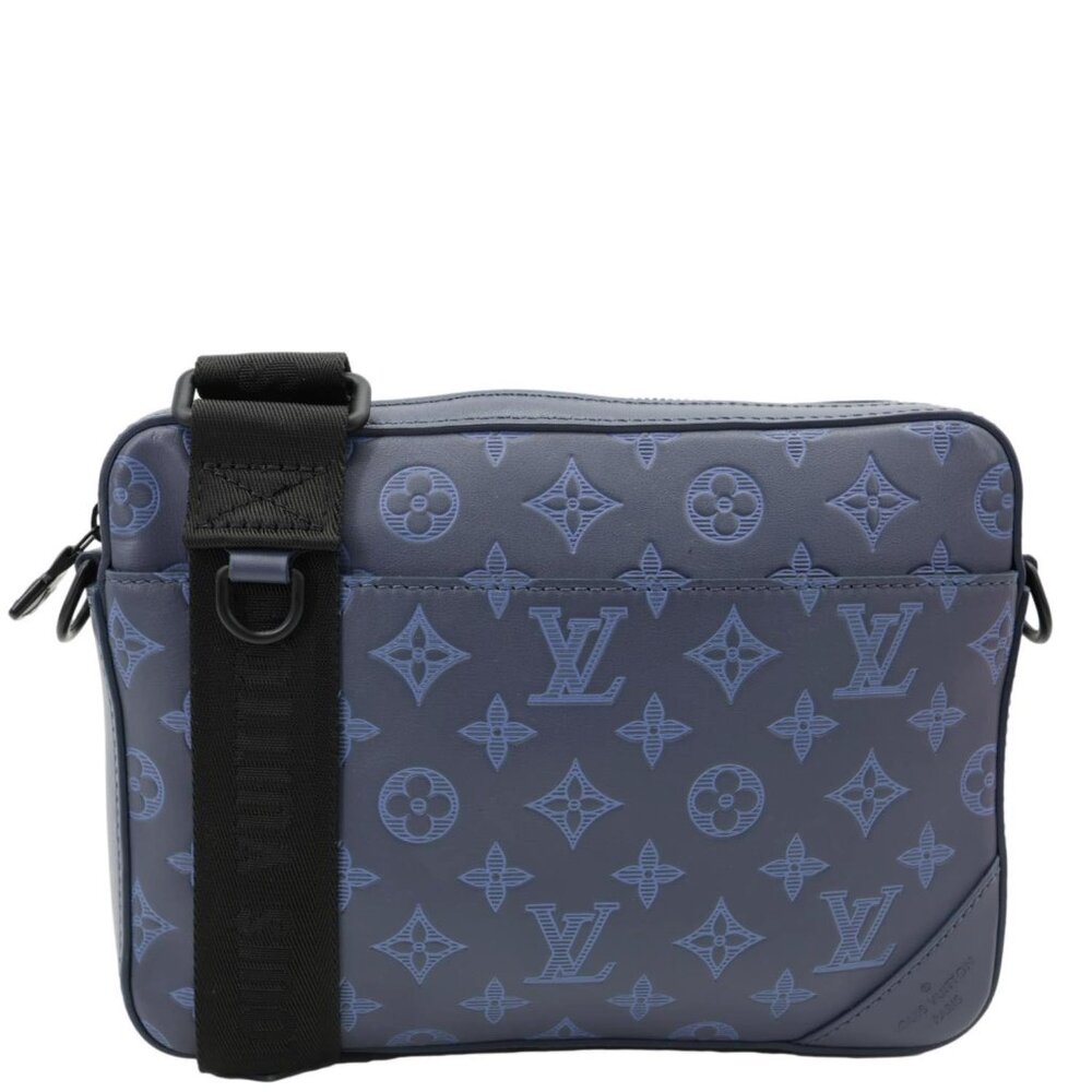 Louis Vuitton  Duo Monogram Shadow Leather Shoulder Bag Navy Blue